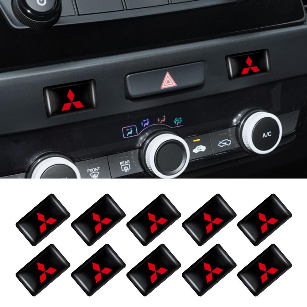 hkbn2 10Pcs Car Interior Button Decoration Badge Decal Resin Accessories For Mitsubishi 9 Ralliart X EX ASX L200 Colt Outlander Pajero