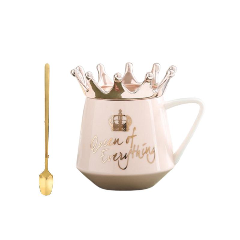 

Крышка-корона с ложкой Фарфоровая кружка с ручкой для чая, кофе, бытовая чашка для воды розовый