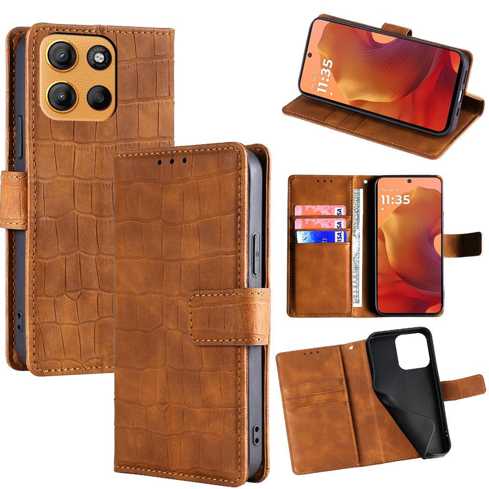 

Для Motorola Moto G15 4G/Moto G15 Power 4G Шкіряний Чохол Гаманець Підставка Текстура Крокодила Чохол для Мобільного Телефону Brown
