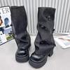 Mode 2025 Frau Hohe Stiefel Hohe Stiefel Frau Mesh Atmungsaktiv Hohe Stiefel Niedriger Absatz Lässiger Sneaker Lederschuhe Frauen Lange Schuhe
