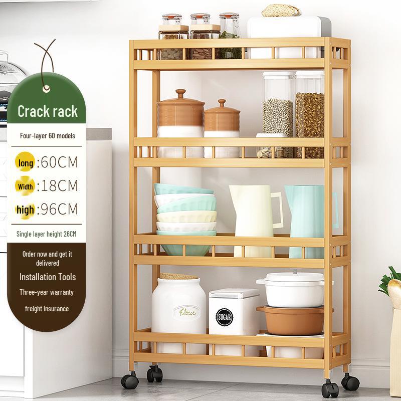 Movable Narrow Kitchen Storage Rack: Multi-Layer, Floor-Standing, Multi-Functional Organizer for Seasonings and Daily Essentials