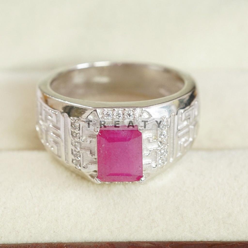 Ruby Emerald Cut Gemstone With 925 Sterling Silver Ring For Men's #B767 JL375692904019