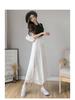 Chiffon High-Waisted Black Wide-Leg Cropped Pants for Women - Korean Style, Loose Fit, Slimming.