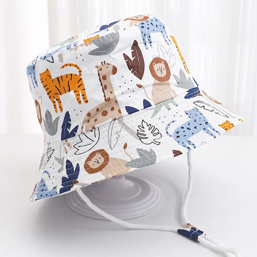 Baby Sun Hat Summer Kids Cartoon Dinosaur Print Soft Cotton Bucket Hat For Girls Boys Panama Beach UV Protection Cap Children