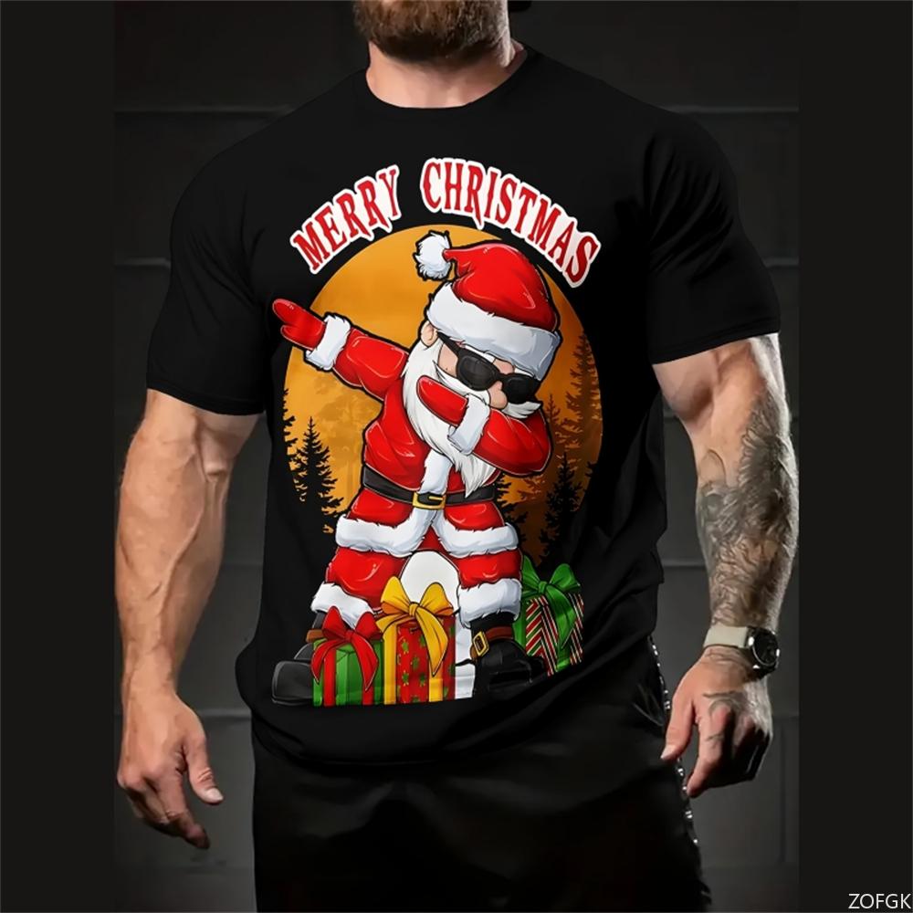 Weihnachtsmann 3D-gedrucktes Herren-T-Shirt Mode Weihnachts-T-Shirt Herren Freizeit Kurzarm Oberteil T-Shirt Hip-Hop Streetwear