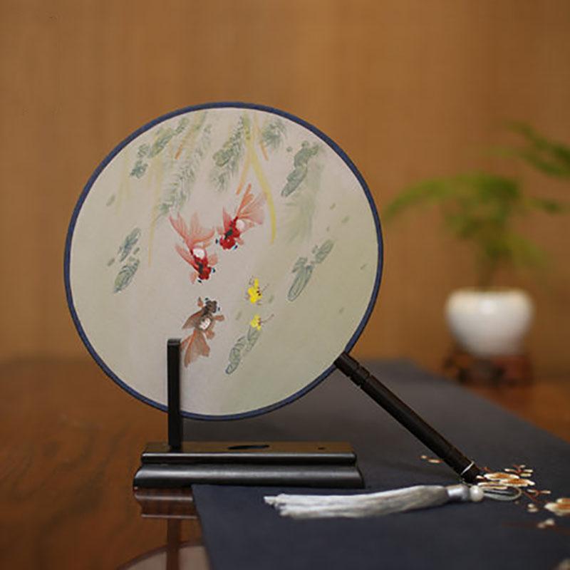Suzhou-Double-sided Embroidery Hand Held Fan, Round Circular, Hand-embroidered Dance Silk Fan, Chinese Style Gifts, Hanfu Home