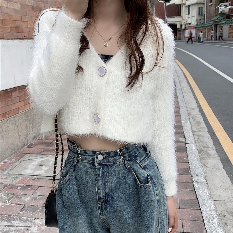 INDFS Damenmode Lässig Herbst Winter Einfarbig Druck Langarm V-Ausschnitt Pullover