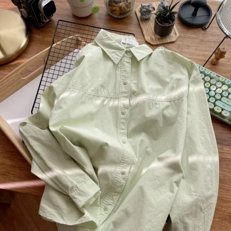 Herbst Mode Taste Hemd Baumwolle Bluse Frauen Tops Einfache Feste Farbe Drehen Unten Kragen Hemd Beiläufige Lose Kleidung Blusas 29618