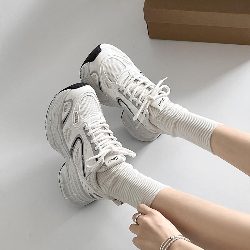 Dad Shoes Girl 2025 New Summer Thin Breathable Mesh Thick Sole Height Increasing Sports Versatile Lightweight Little White Shoes