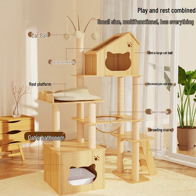 All-in-One Space Capsule Cat Tree with Litter Box & Scratching Post