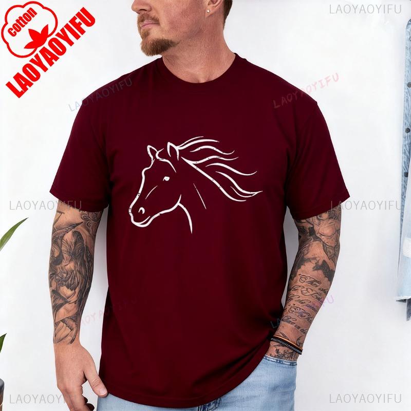 Minimal Horse Head Animal Riding Equestrian Men Women Gift Unisex Cotton TShirt Crew Neck Short Sleeve Casual Fashion Soft Tees