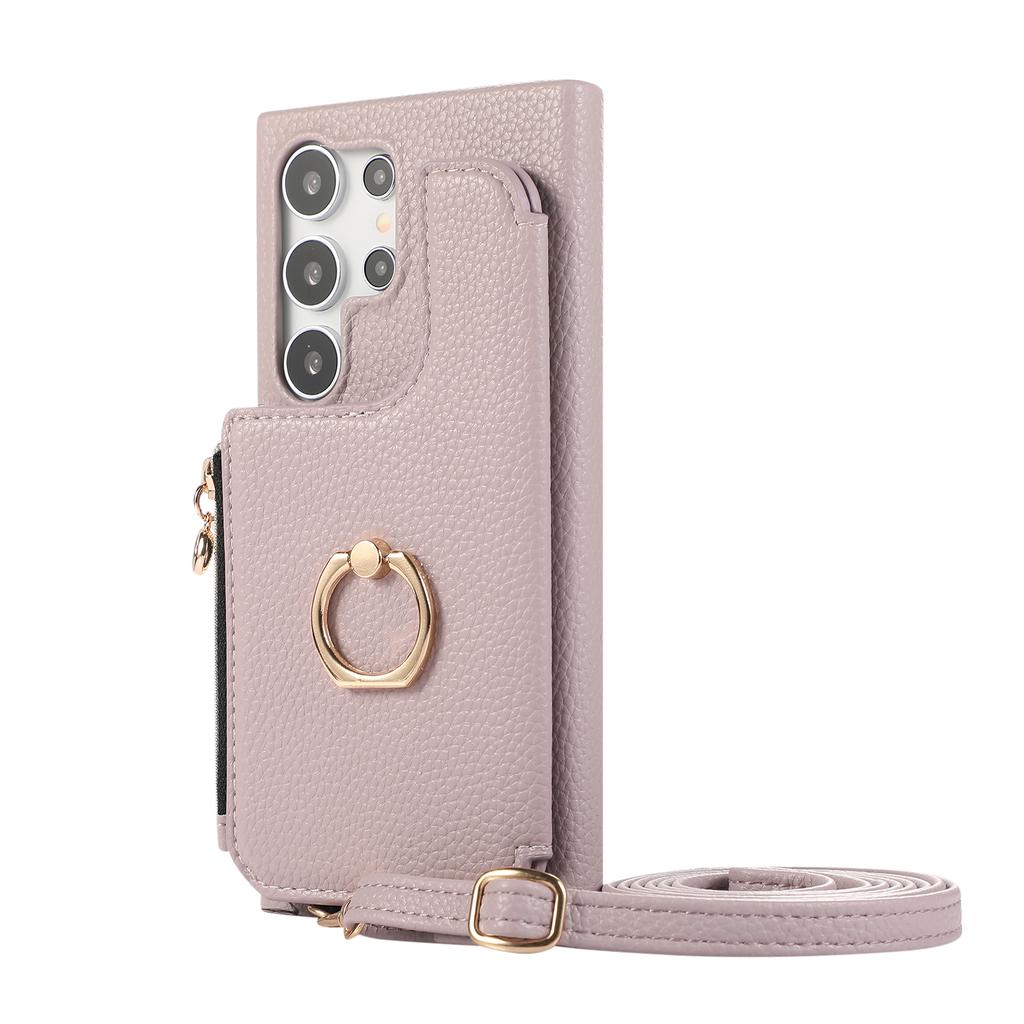 Zipper Cards Holder Leather Wallet Ring Makeup Mirror Case For Samsung Galaxy S24 Ultra S23 Plus S22 A15 A35 A55 A05 A25 Cover