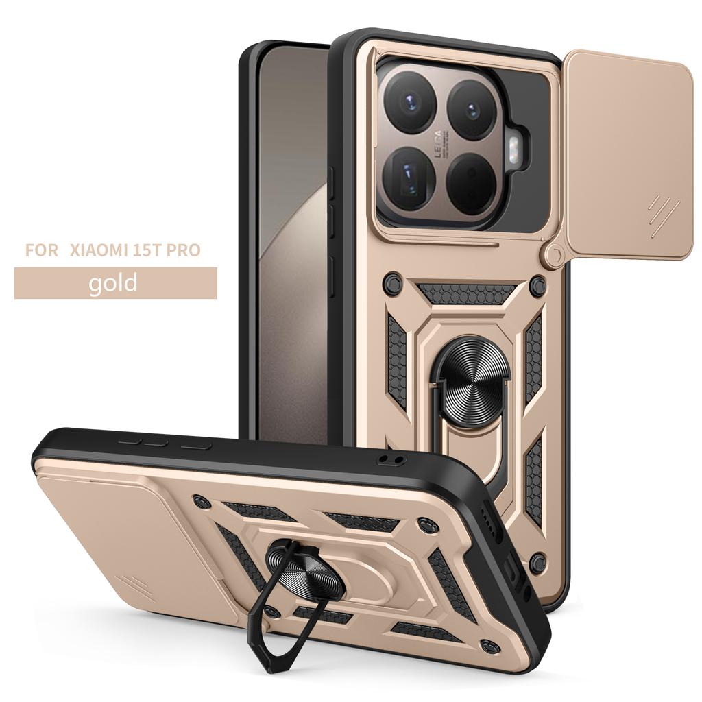 Sliding Window Armor Shockproof Case For Xiaomi 15T Pro Magnetic Ring Holder Camera Lens Protection Phone Cover Coque Fundas