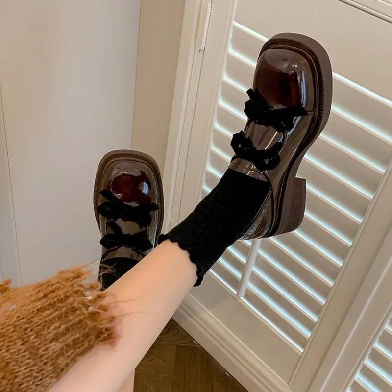 Sapatos Mocassins com Laço para Mulheres Mary Jane Salto Médio Estilo Japonês Lolita Plataforma Bombas Femininas Marca Jovem de Luxo Sapato Y2k