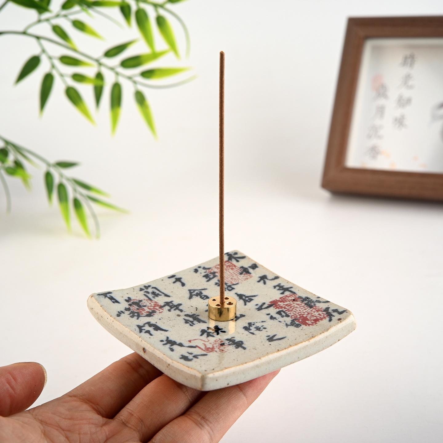 Retro Coarse Pottery Incense Holder and Burner Tray - Chinese Sandalwood Style