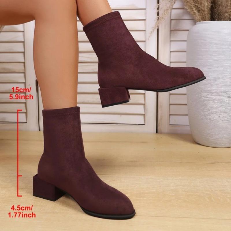 The new autumn fashion trend and versatile suede women's ankle boots with thick heels and round toe