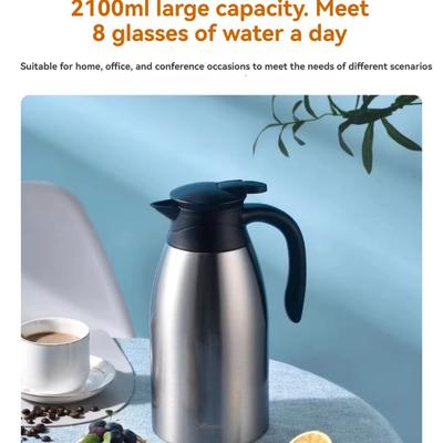 Izolační konvice pro domácnost 2L Termoska na kávu Termoska z nerezové oceli Velkokapacitní vnitřní nepropustná izolace Hrnec na vodu