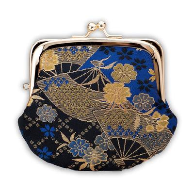 Kyoto Geibido Verschluss handgefertigt von Japanisch hergestellt in Japan Fächer marine Nishijin-ori 3,3-Zoll Geldbörse, Handwerker, Muster, (schwarz, Gesicht, blau)