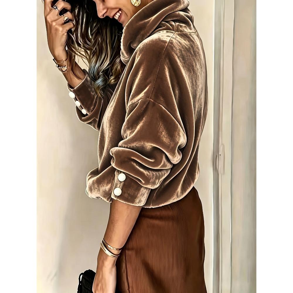 Herfst Winter Hoge Hals Fleece Sweatshirt Dames Los Effen Kleur Fleece Gevoerd Top Mode Veelzijdig Casual Pullover Warm Vest