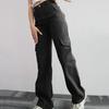 Damen-Cargohose, mittelhoher Bund, Knopfleiste, Reißverschluss, lässige Hose mit mehreren Taschen, gerades Bein, lockere Passform, einfarbig, lange Hose