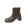Simple Skinny Booties 2025 Autumn New Square Toe Rear Zipper Anti-Slip Wear-Resistant High Heels