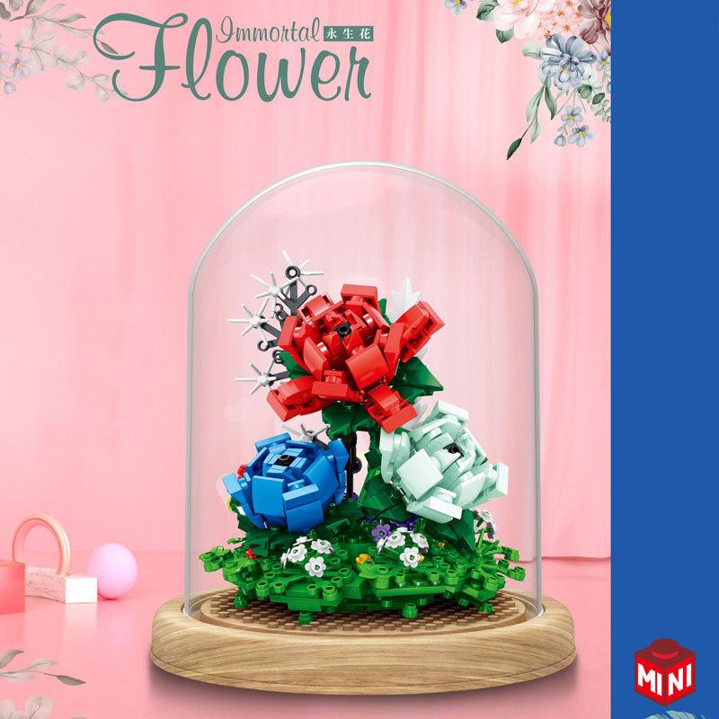 Idea Small Block Potted Plants Chinese Rose Cactus Violet Lily Construction Blocks Immortal Flower Model Toys For Girls Gifts