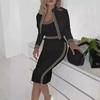 Chic Women's Slim Fit Three-Piece Set: Long-Sleeved Print Jacket, Vest, and Skirt