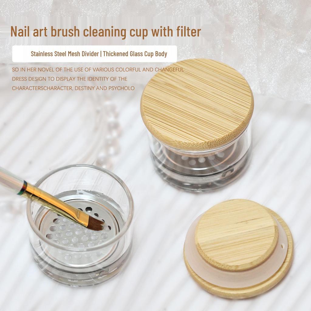 Nail Art Glitter Brush Cleaner with Stainless Steel Grid & Crystal Gel Cup
