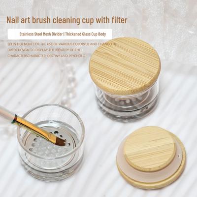 Nail Art Glitter Brush Cleaner with Stainless Steel Grid & Crystal Gel Cup