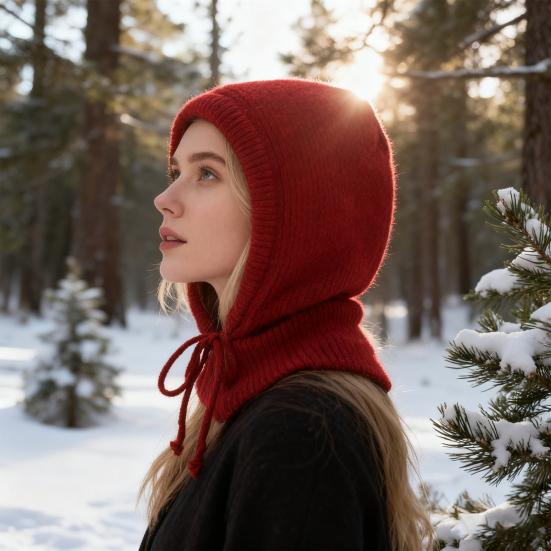 Yousheng Women Hat Solid Color Drawstring Warm Winter Knitted Hat Loose Fit Pullover Hat Outdoor Sports Travel Headwear