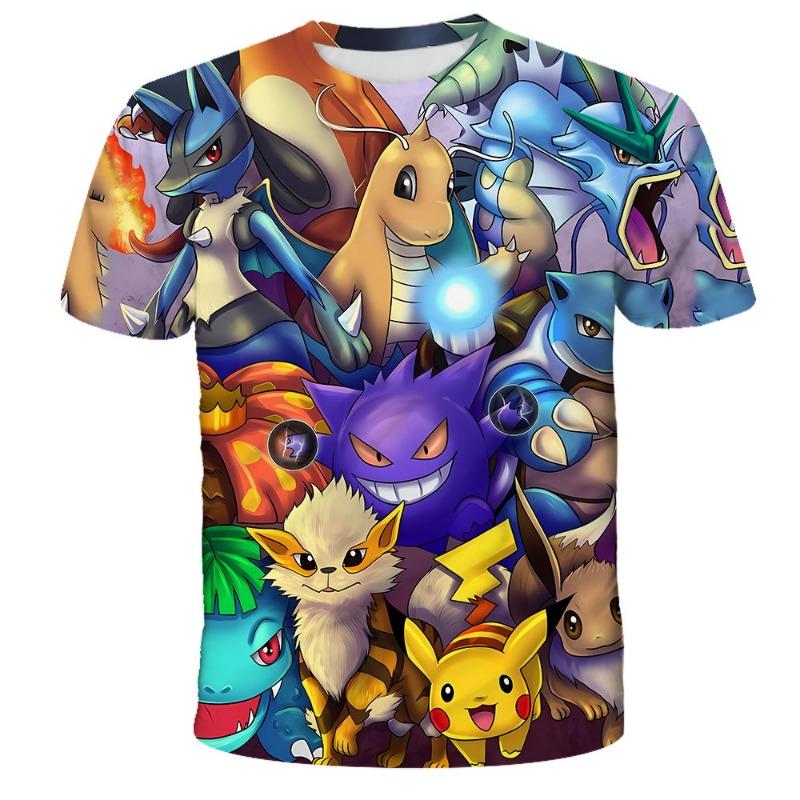 2025 New Anime Chilren's T-shirts Kids 3D T-shirts Boy's Clothing Pokemon Boys Girls Short-sleeved Travel Parent-child Clothing