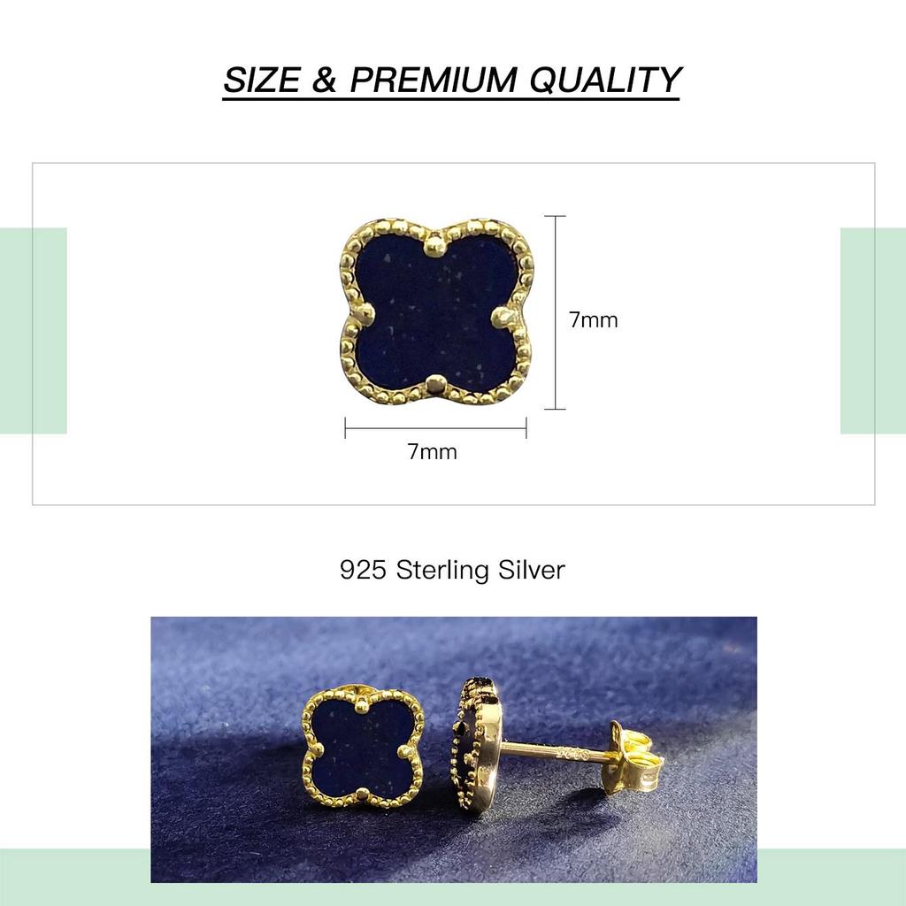 7MM Firkløver Øredobb Lapis lazuli 925 Sterlingsølv 14K Gull Øredobber