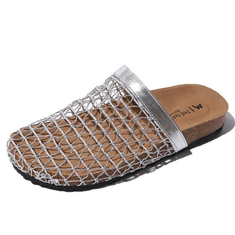 Hollow woven half slippers women's summer new mesh sandals fishing net breathable bag head sandals