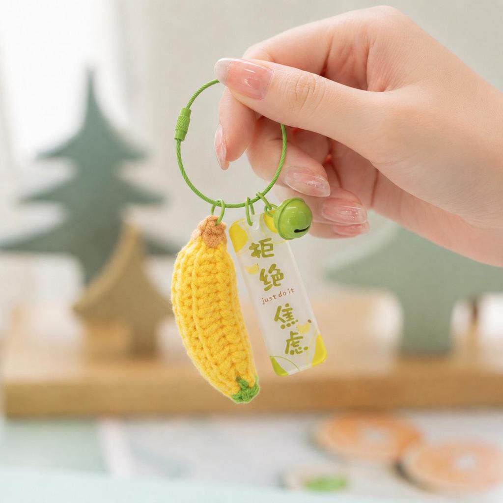 Hand-Knitted Apple & Persimmon Holiday Keychain Pendant