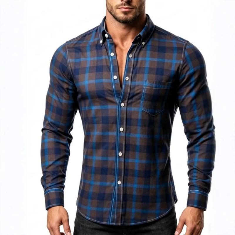 Men Fashion Plaid Long Sleeve Casual Plus Size Mens Shirt