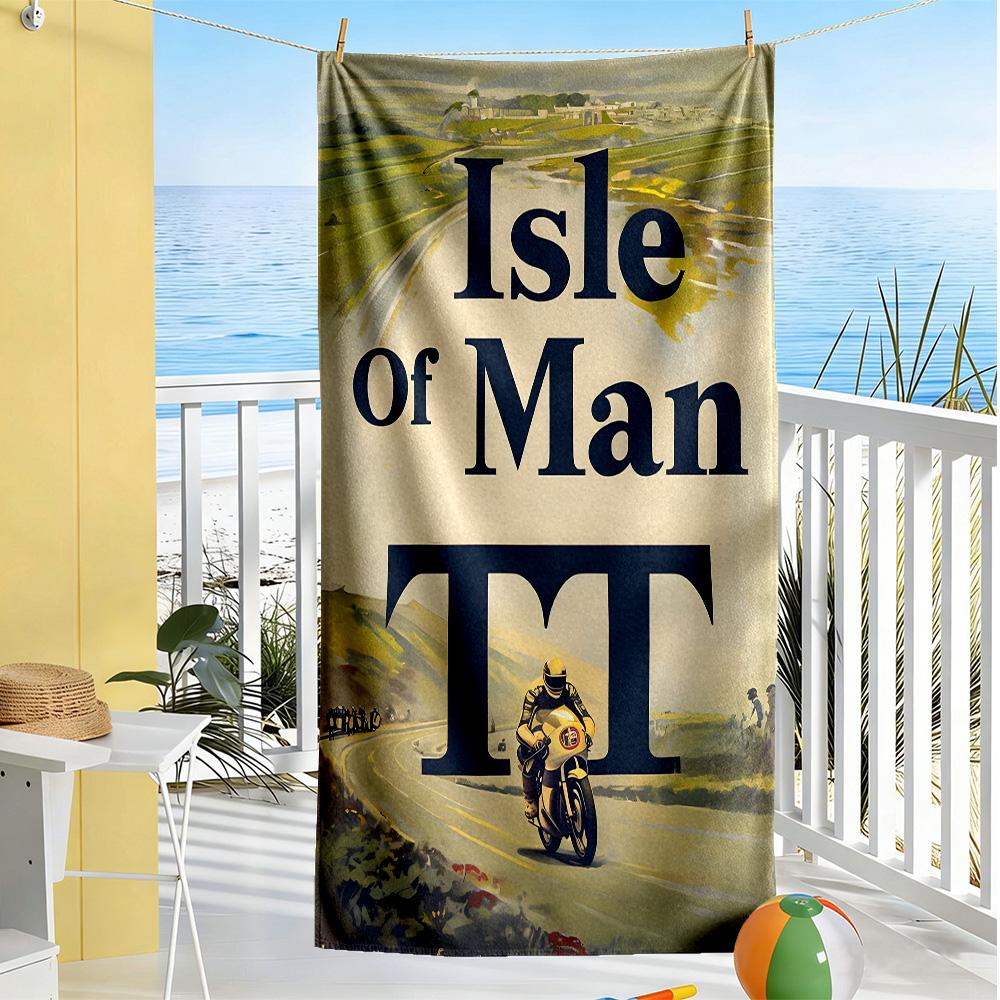 Isle Man Tt Beach Towel Soft Durable Quick-Dry Comfortable Lightweight Suitable for Swimming, Gym, Camping, Yoga Vacation