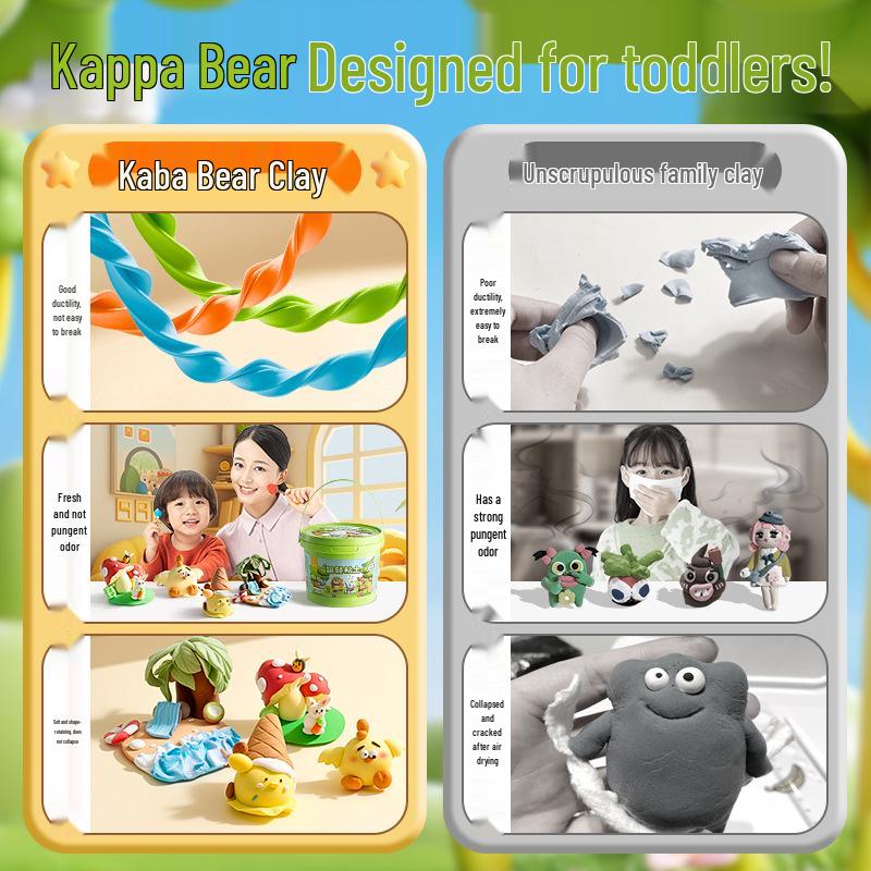 Kaba Bear Lightweight Non-Stick Colored Clay Set for Kids - Includes Safety Knife Tool for DIY Creations