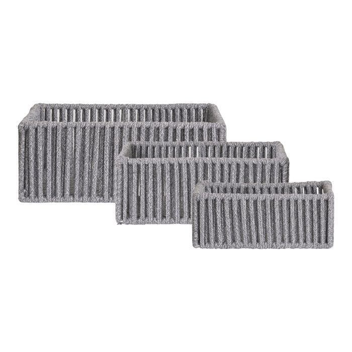 3 paniers en coton et métal gris