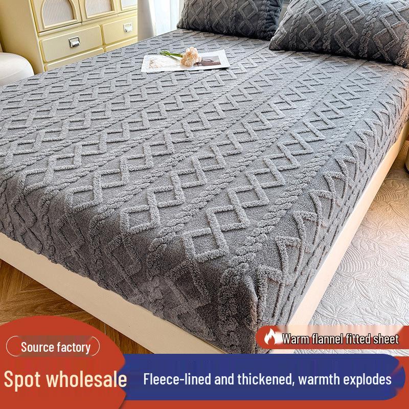 Winter Warm Velvet Taffeta Fitted Sheet - Non-Slip Solid Color Mattress Protector