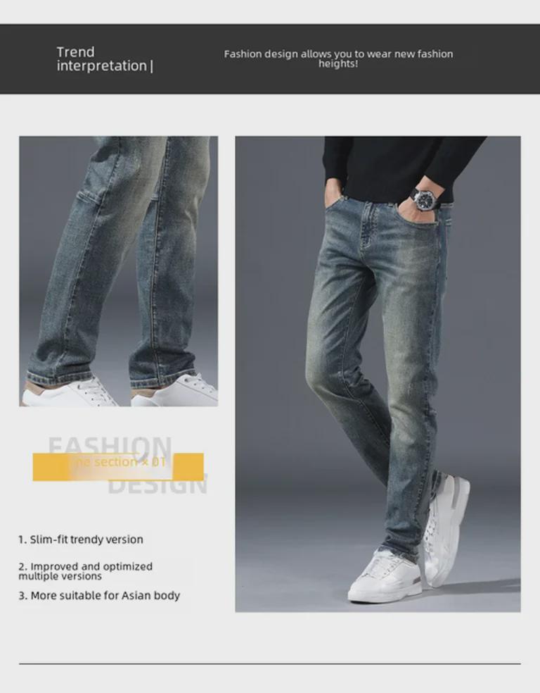 2024 Men's Nostalgic Blue Slim Cotton Jeans - Trendy, Comfortable, Straight Fit