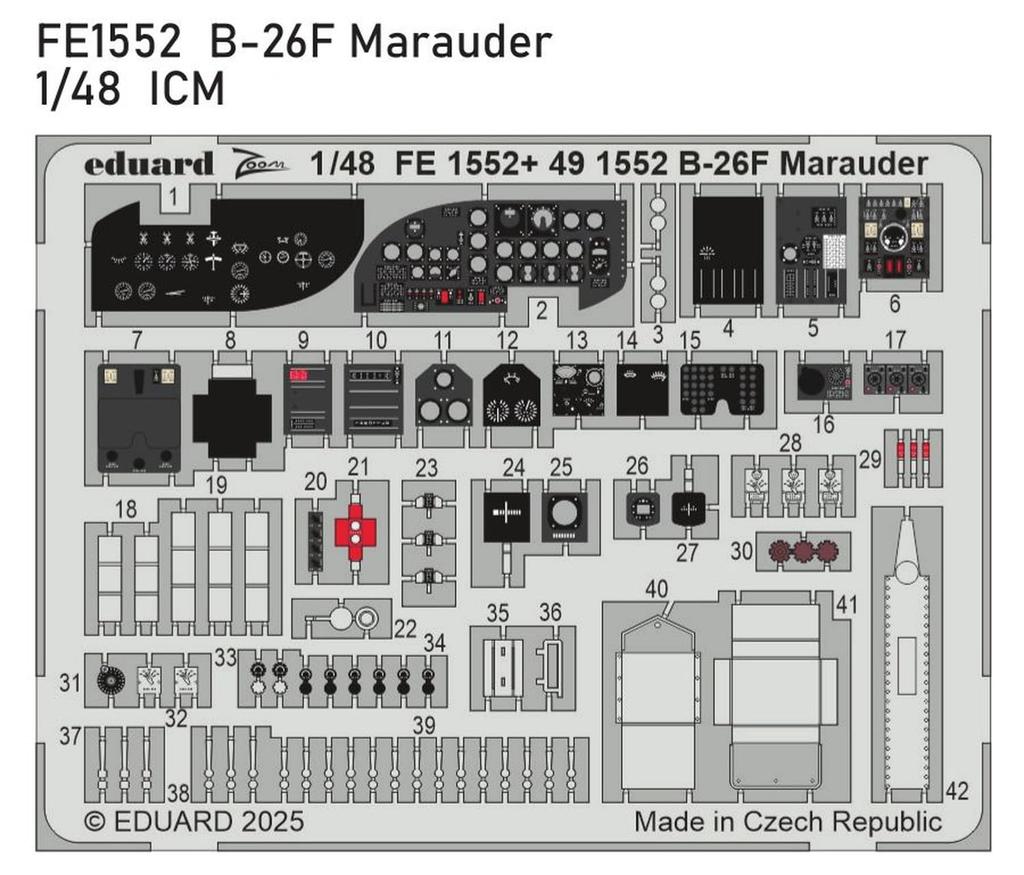 Eduard 1/48 Zoom B-26F Marauder Etching Parts (for ICM) Plastic Model Kits EDUFE1552 (Airplane)