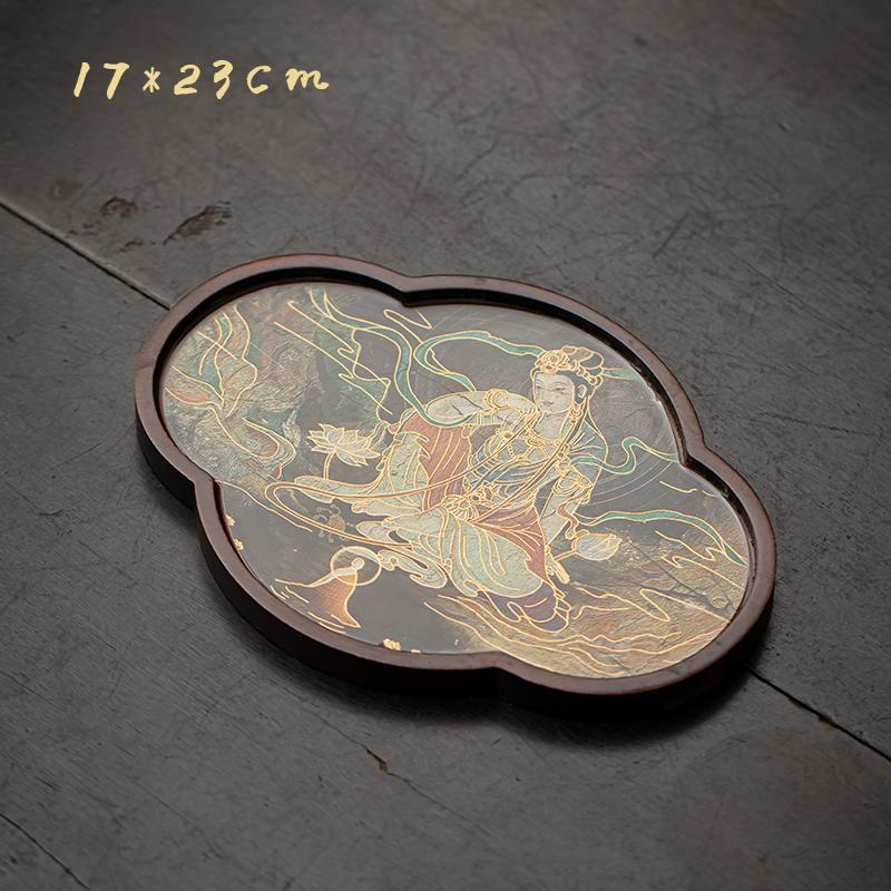 New Chinese Style Dunhuang Murals Tea Tray Tea Set Accessories Dried Bubble Plate Tea Ceremony Tray