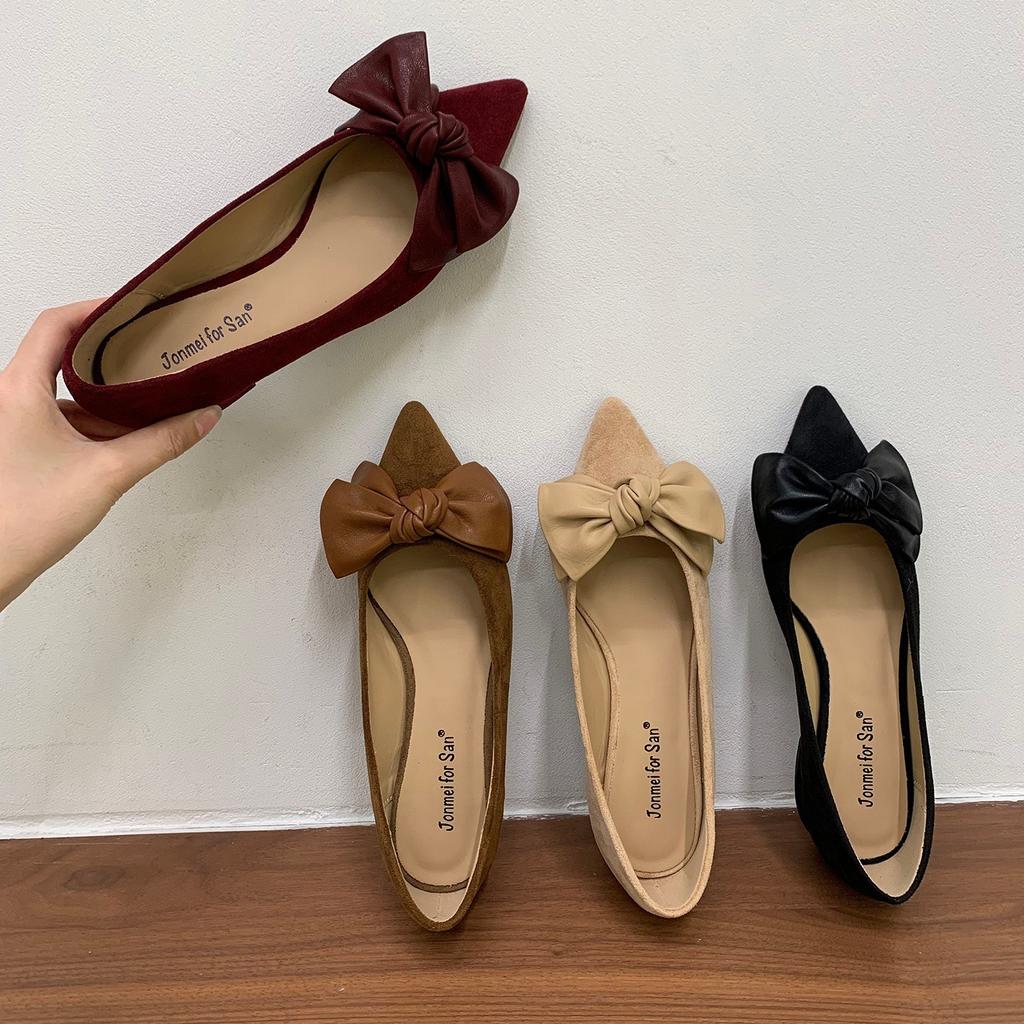 Jonmei for San Thick Heel Bow Pointed Single Shoes Women's Shoes 2025 Spring and Autumn Versatile Commuter Ladyshoes