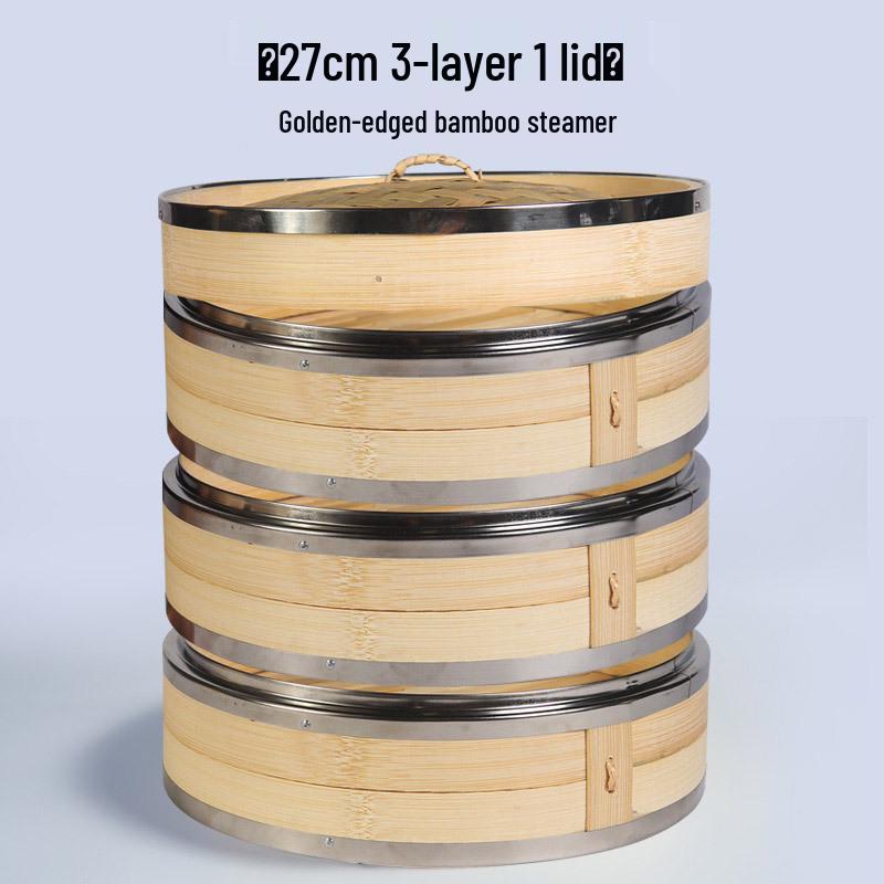 Mao Bamboo Steamer Basket with Stainless Steel Edge - Ideal for Baozi, Mantou, and Xiaolongbao.