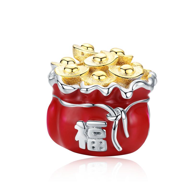 WOSTU 925 Silver New Year Gift Lucky Red KOI Charm Lucky Bag Pendant Pawprint Beads Fit Fortune Red Rope Bracelet DIY Jewelry