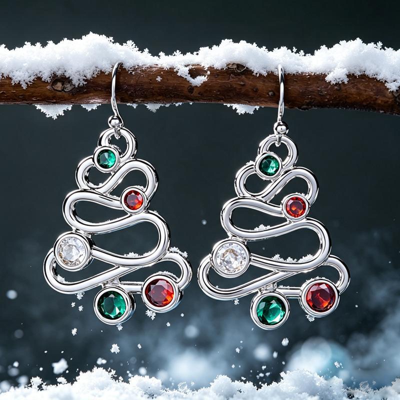 Xiaohongshu colorful line Christmas tree earrings, Christmas fairy elegant jewelry, niche design