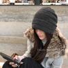 Korean wool knitted wool bald hat women's winter warm pile hat showing face small cold hat