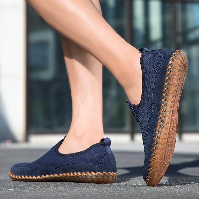 Men's Handmade Sneakers Slip on Loafers Breathable Mesh Casual Shoes Men's Driving Flats Summer