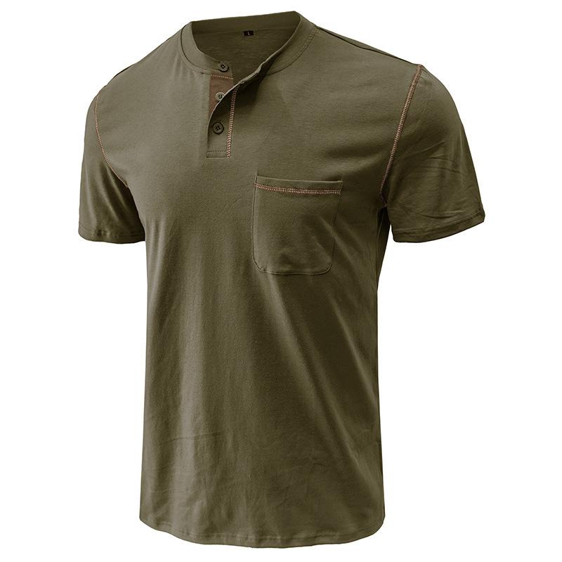 Men's Solid Short Sleeve Henley Shirts Casual Basic Tops Summer Button Sports T-Shirts With Pocket Male Athletic Workout Moisture Wicking Tee Shirts