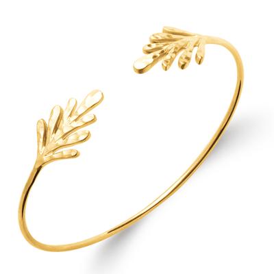 [Q3689] - Gold Plated Bracelet 'Cleopatra' (leaves) Golden (hammered) - 19x11 Mm